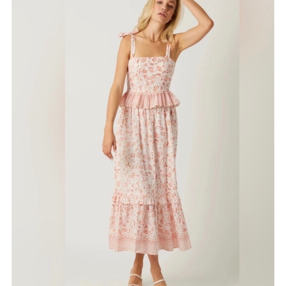 Bila 77 Via Marisol Floral Tie Strap Cotton Midi Dress Cottagecore Boho M